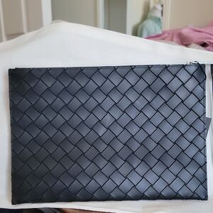 Bottega Veneta Black Rubberized Exterior  Leather Interior Clutch
